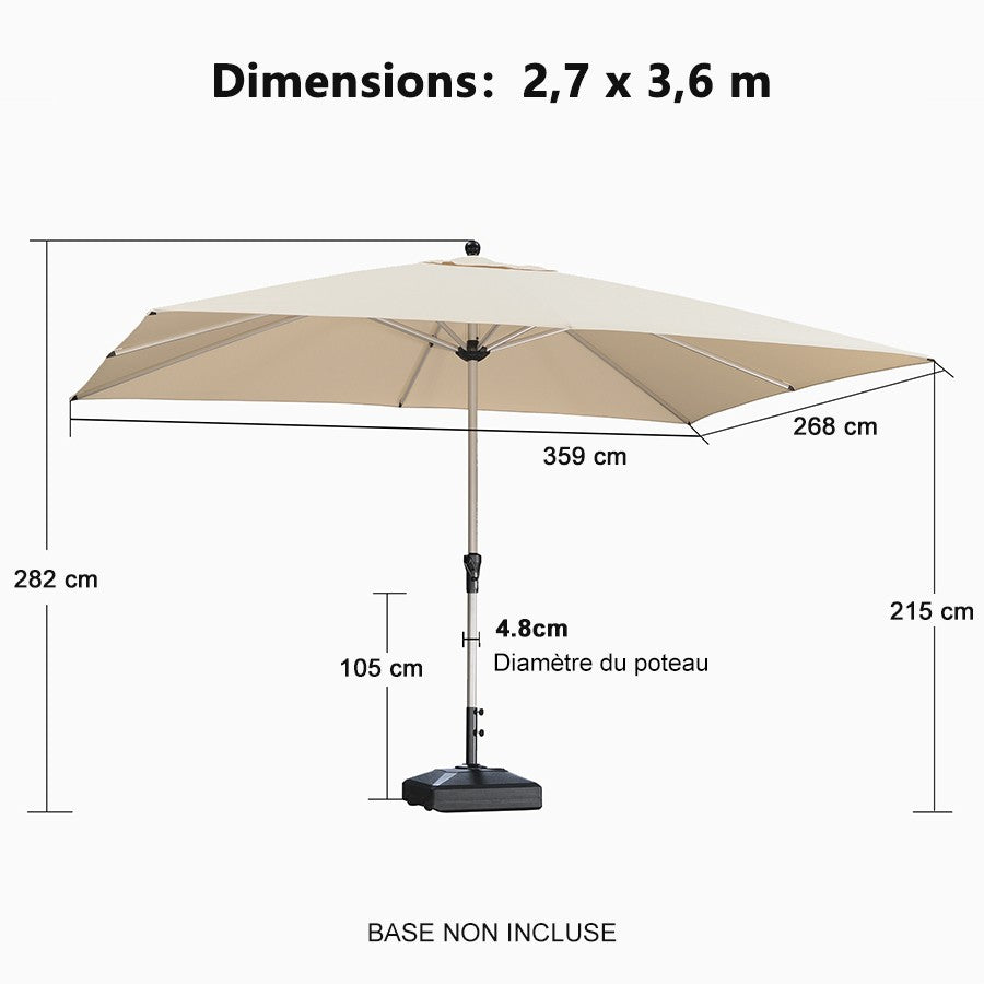 PURPLE LEAF Parasol Droit de Marché avec Système de Manivelle Visible Carré Rectangle Rond