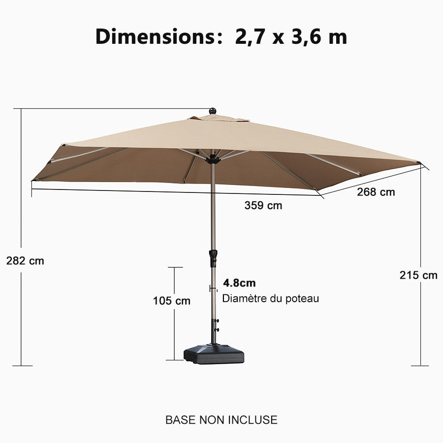 PURPLE LEAF Parasol Droit de Marché avec Système de Manivelle Visible Carré Rectangle Rond