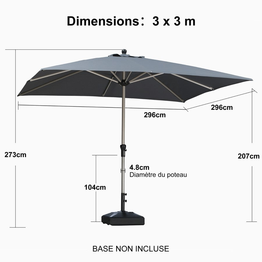 PURPLE LEAF Parasol Droit de Marché avec Système de Manivelle Visible Carré Rectangle Rond
