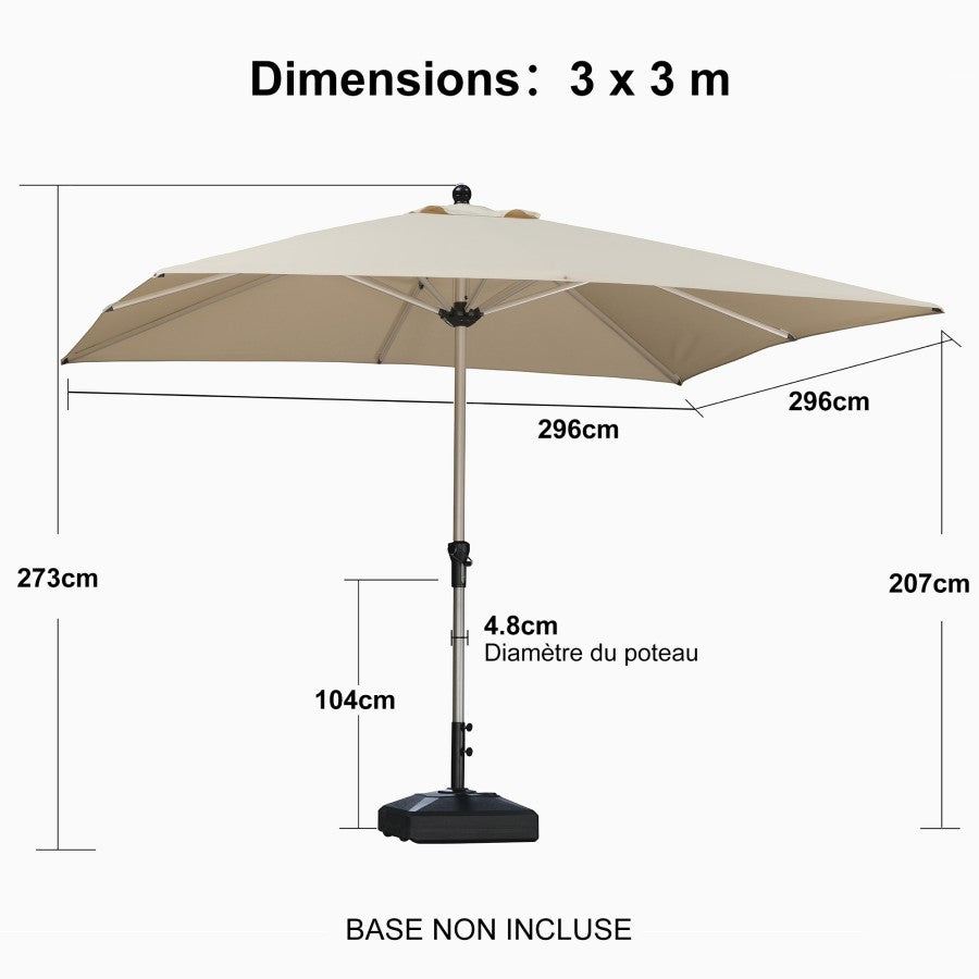 PURPLE LEAF Parasol Droit de Marché avec Système de Manivelle Visible Carré Rectangle Rond