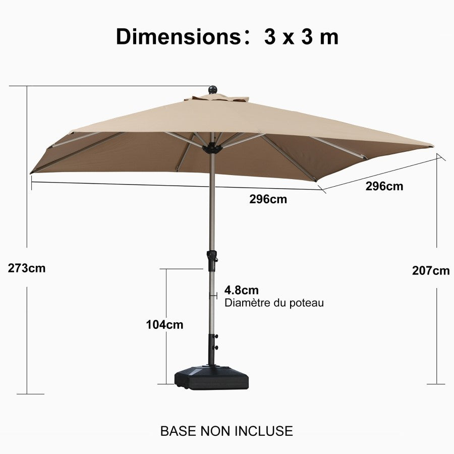 PURPLE LEAF Parasol Droit de Marché avec Système de Manivelle Visible Carré Rectangle Rond