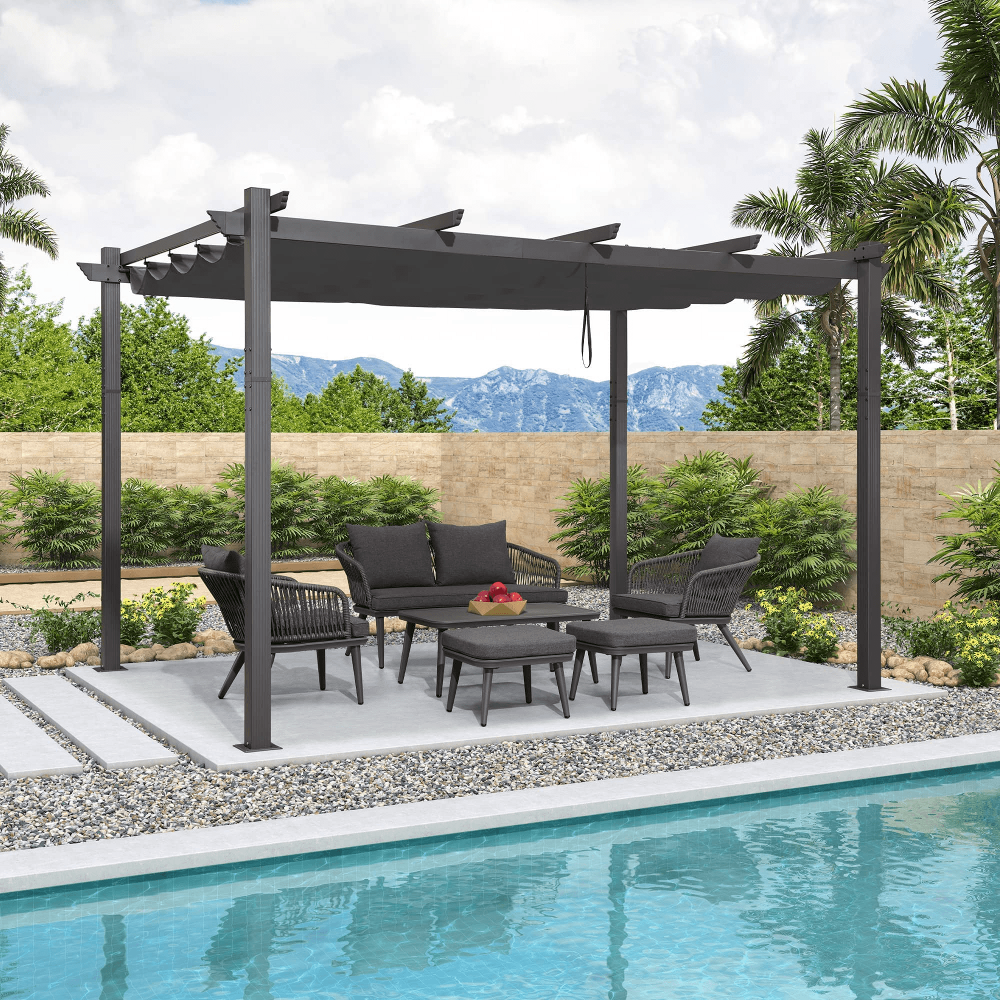 PURPLE LEAF Pergola Aluminium 3x3.65 m Tissu Teint en Fil Pergola pour Terrasse Exterieur, Toit Coulissante, Pavillon De Jardin - Purpleaf France