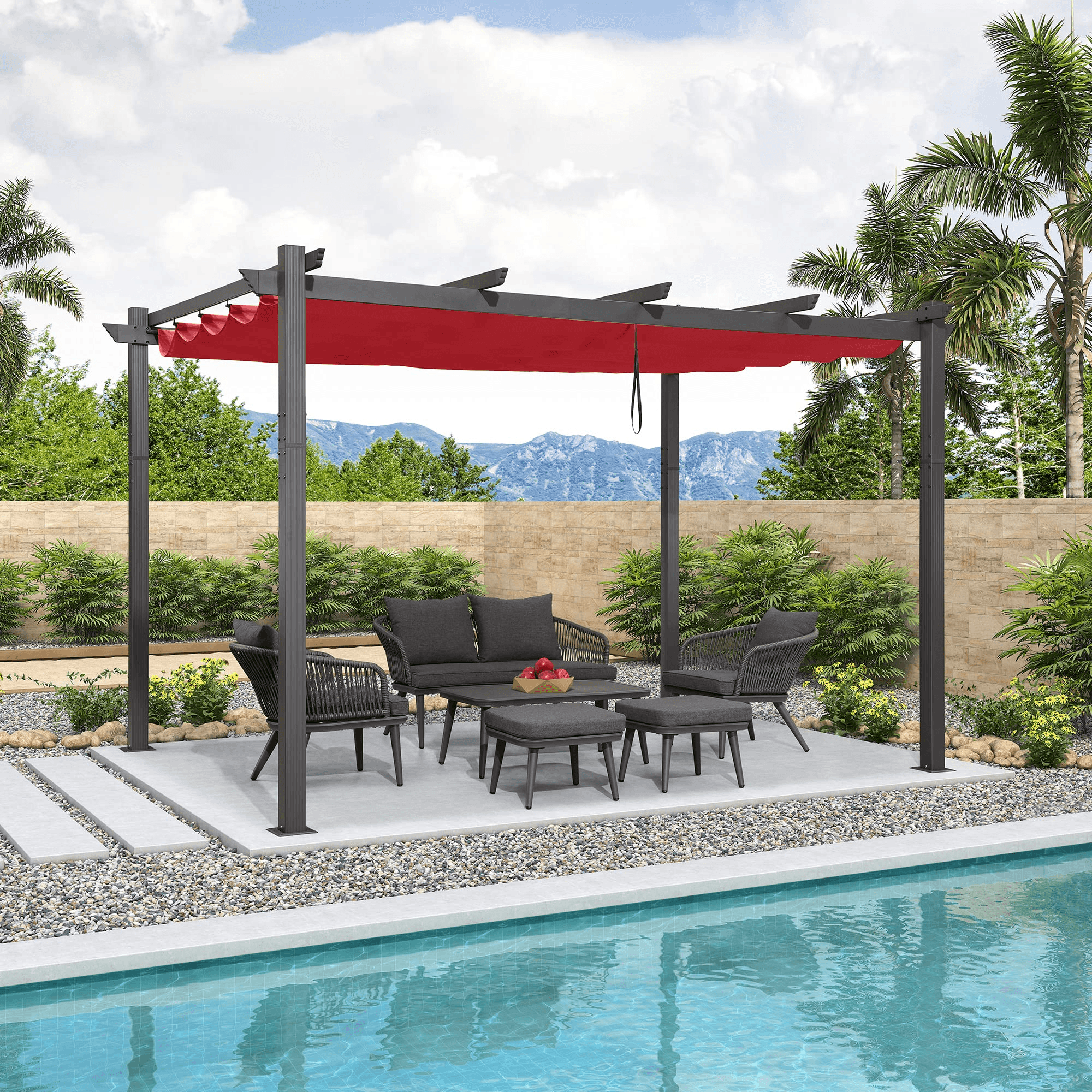 PURPLE LEAF Pergola Aluminium 3x3.65 m Tissu Teint en Fil Pergola pour Terrasse Exterieur, Toit Coulissante, Pavillon De Jardin - Purpleaf France