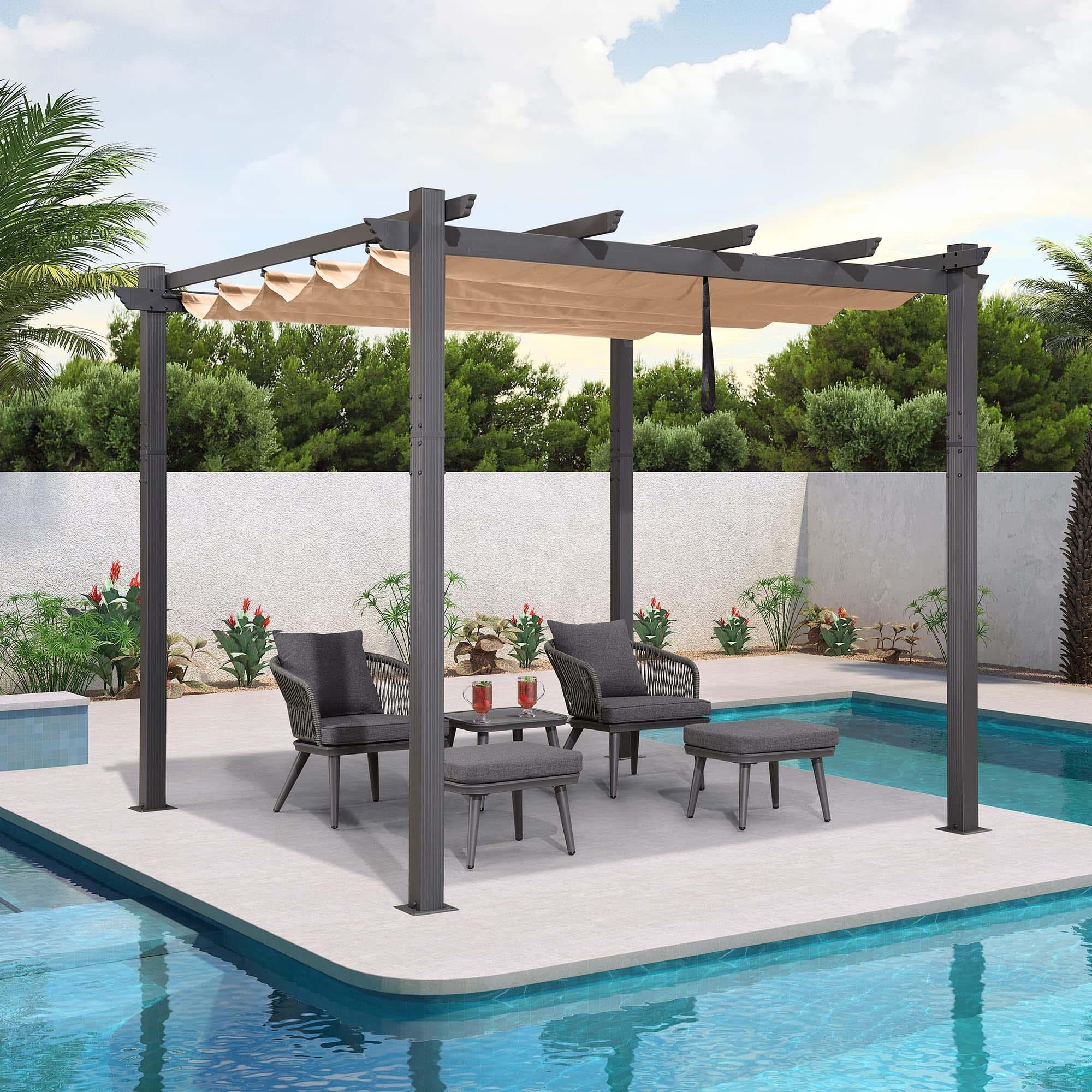 PURPLE LEAF Pergola Aluminium 3x3.65 m Tissu Teint en Fil Pergola pour Terrasse Exterieur, Toit Coulissante, Pavillon De Jardin - Purpleaf France