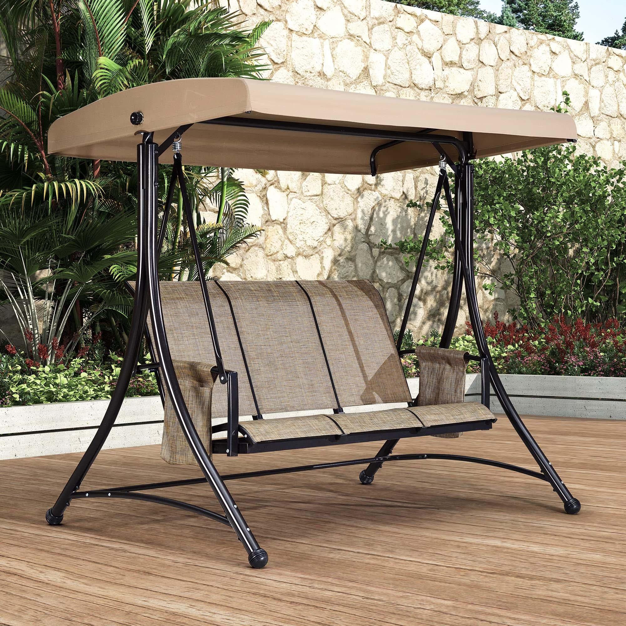 PURPLE LEAF Balançoire extérieure de luxe pour porche avec cadre en acier résistant aux intempéries, auvent à inclinaison réglable, beige - Purpleaf France