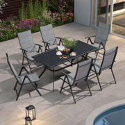 PURPLE LEAF Ensemble Table Et Chaise De Jardin Exterieur 6 Personnes Mobilier De Jardin en Aluminium Salon De Jardin Lot De 7 Table Pliable et Chaise Textilène Éponge Réglable, Noir - Purpleaf France