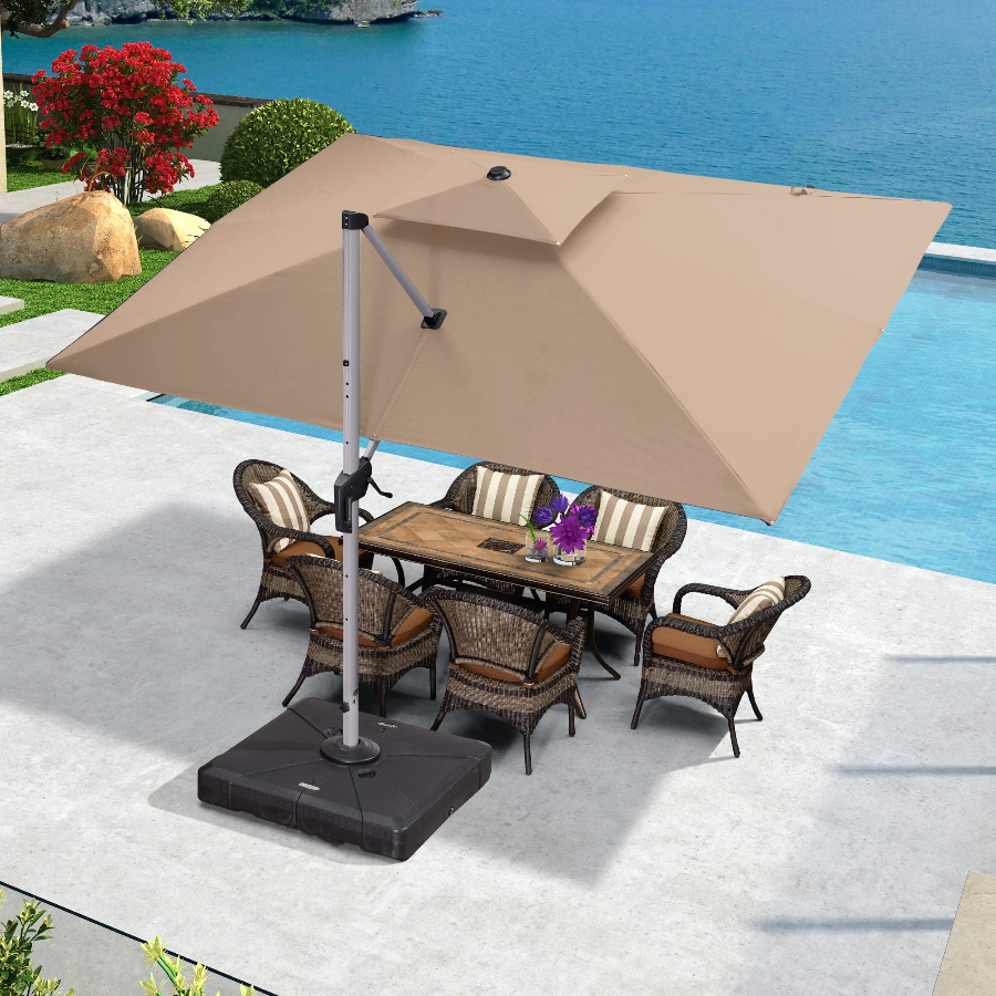 PURPLE LEAF Parasol Déporté Inclinable Rectangulaire, Parasol De Jardin Extérieur Toit à Double Rotatif 360°, Parasol Terrasse Extérieur