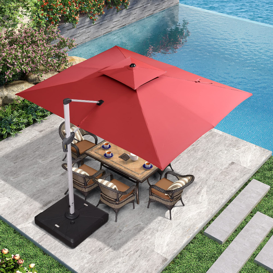 PURPLE LEAF Parasol Déporté Inclinable Rectangulaire, Parasol De Jardin Extérieur Toit à Double Rotatif 360°, Parasol Terrasse Extérieur