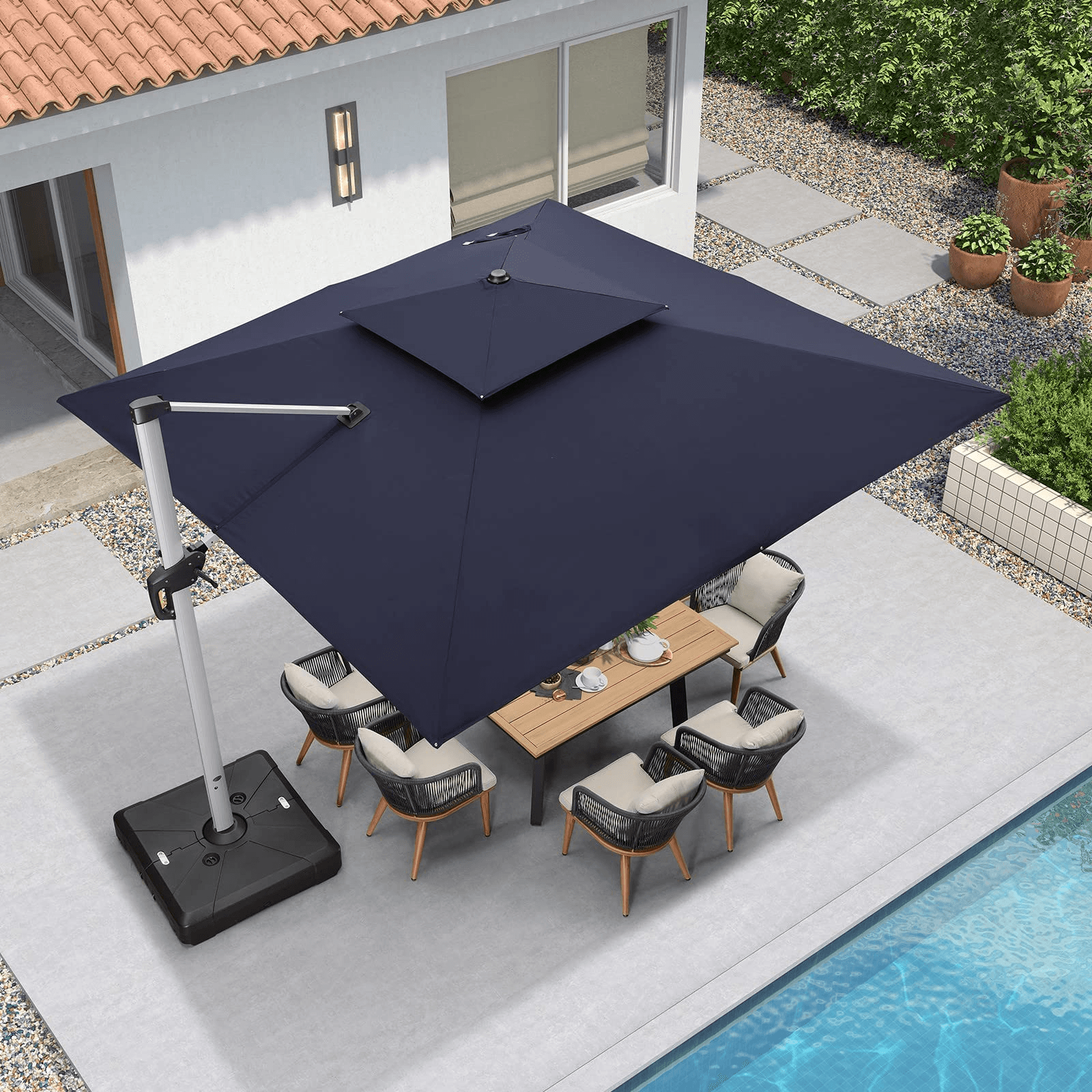 PURPLE LEAF Parasol Déporté Inclinable, Parasol De Jardin Exterieur Toit à Double Rotatif 360°,Parasol Terrasse Exterieur Luxueux - Purpleaf France