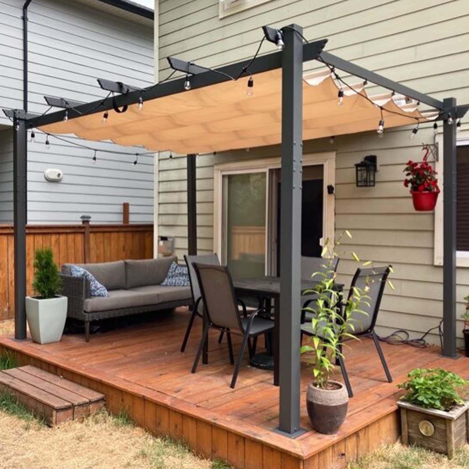PURPLE LEAF Pergola Aluminium 3x3.65 m Tissu Teint en Fil Pergola pour Terrasse Exterieur, Toit Coulissante, Pavillon De Jardin - Purpleaf France