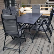 PURPLE LEAF Ensemble Table Et Chaise De Jardin Exterieur 6 Personnes Mobilier De Jardin en Aluminium Salon De Jardin Lot De 7 Table Pliable et Chaise Textilène Éponge Réglable, Noir - Purpleaf France