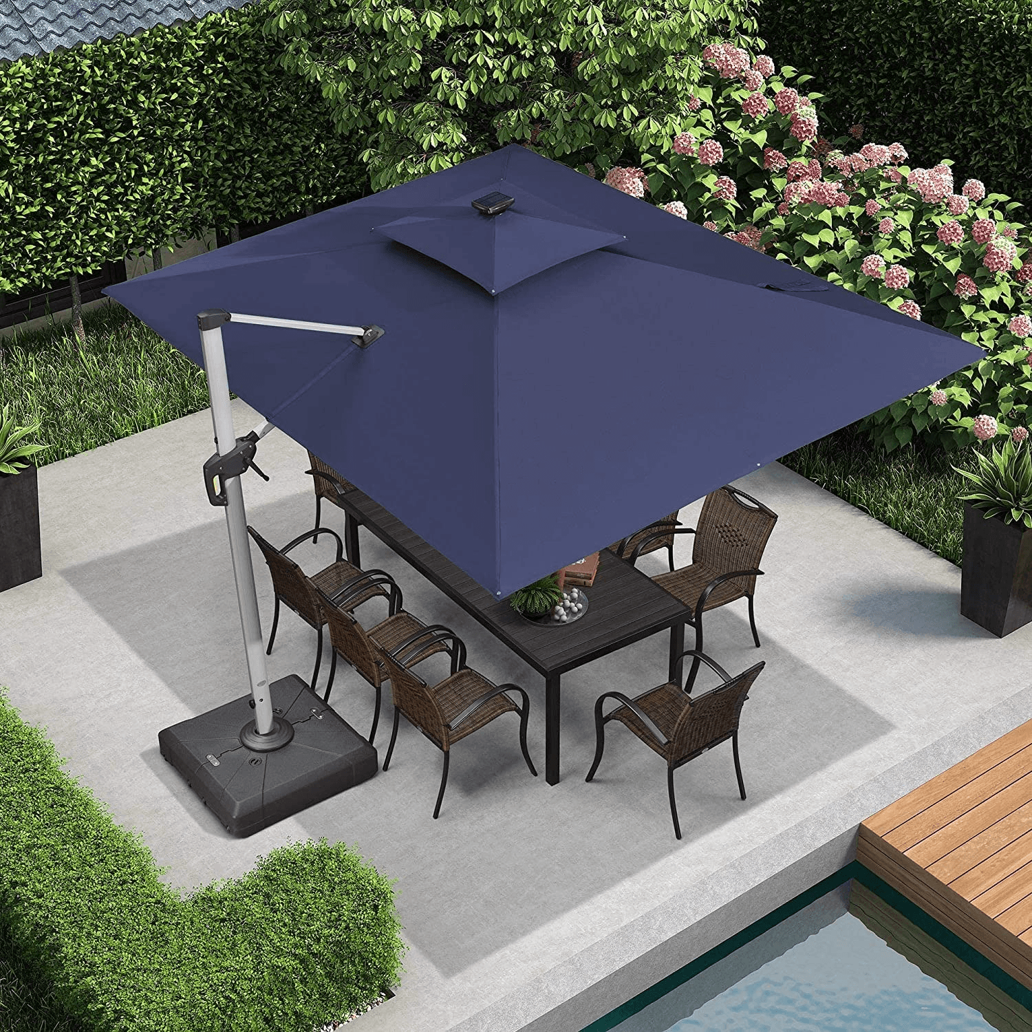 PURPLE LEAF Parasol De Jardin Exterieur Rectangulaire avec LED, Parasol Déporté Toit à Double Rotatif 360°, Parasol Excentré Inclinable, Parasol Terrasse Exterieur - Purpleaf France