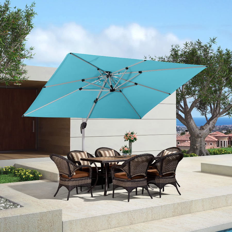 PURPLE LEAF Parasol Déporté Inclinable Rectangulaire, Parasol De Jardin Extérieur Toit à Double Rotatif 360°, Parasol Terrasse Extérieur