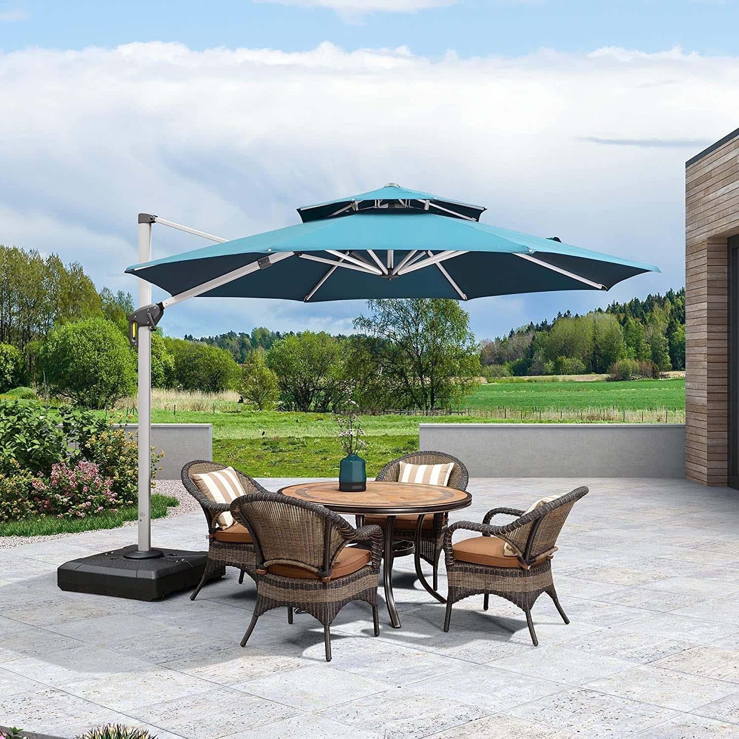 PURPLE LEAF Parasol Déporté Inclinable 4 m Rond, Parasol De Jardin Exterieur Toit à Double Rotatif 360°,Parasol Terrasse Exterieur Luxueux - Purpleaf France