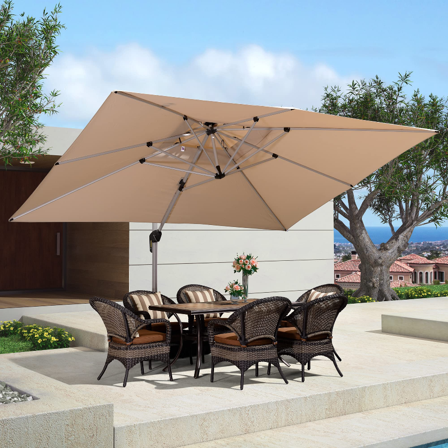 PURPLE LEAF Parasol Déporté Inclinable Rectangulaire, Parasol De Jardin Extérieur Toit à Double Rotatif 360°, Parasol Terrasse Extérieur
