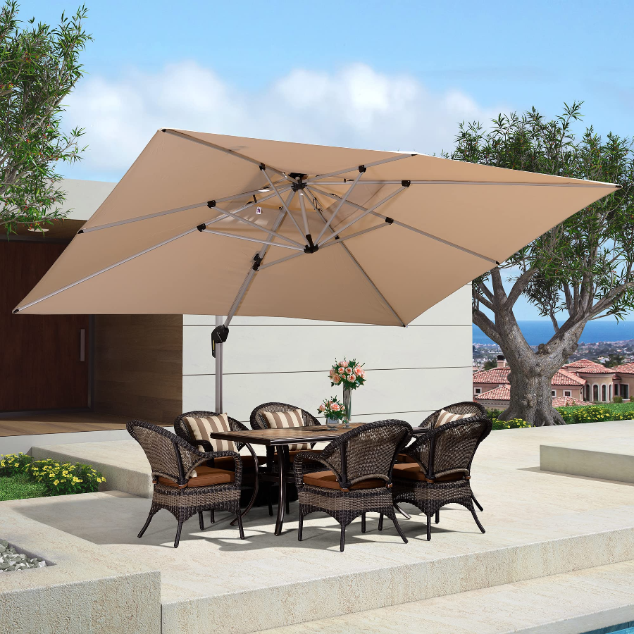 Parasol Déporté Classique À Double Toit Rectangulaire De Jardin Terrasse Extérieur