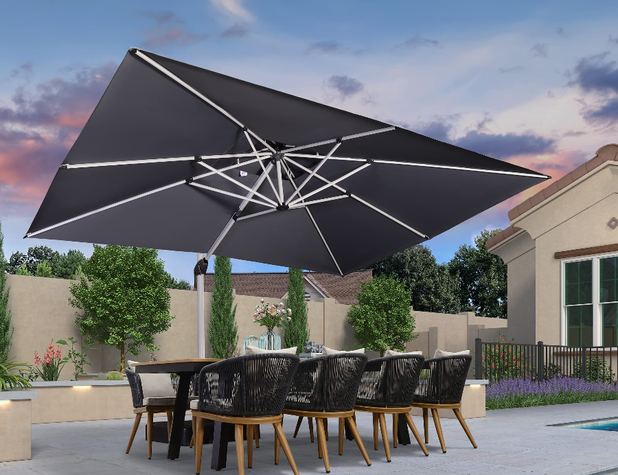 PURPLE LEAF Parasol Déporté Inclinable Rectangulaire, Parasol De Jardin Extérieur Toit à Double Rotatif 360°, Parasol Terrasse Extérieur
