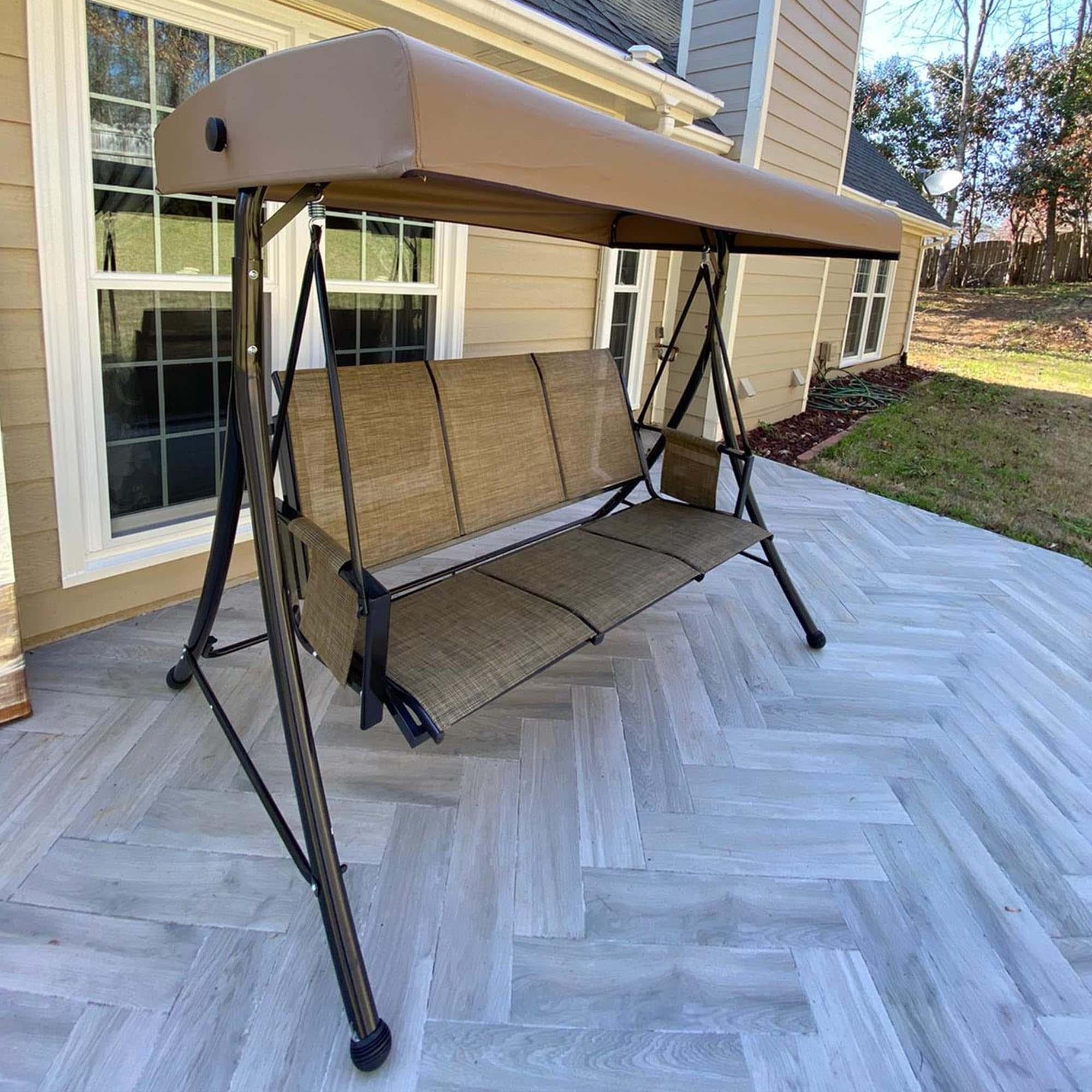 PURPLE LEAF Balançoire extérieure de luxe pour porche avec cadre en acier résistant aux intempéries, auvent à inclinaison réglable, beige - Purpleaf France