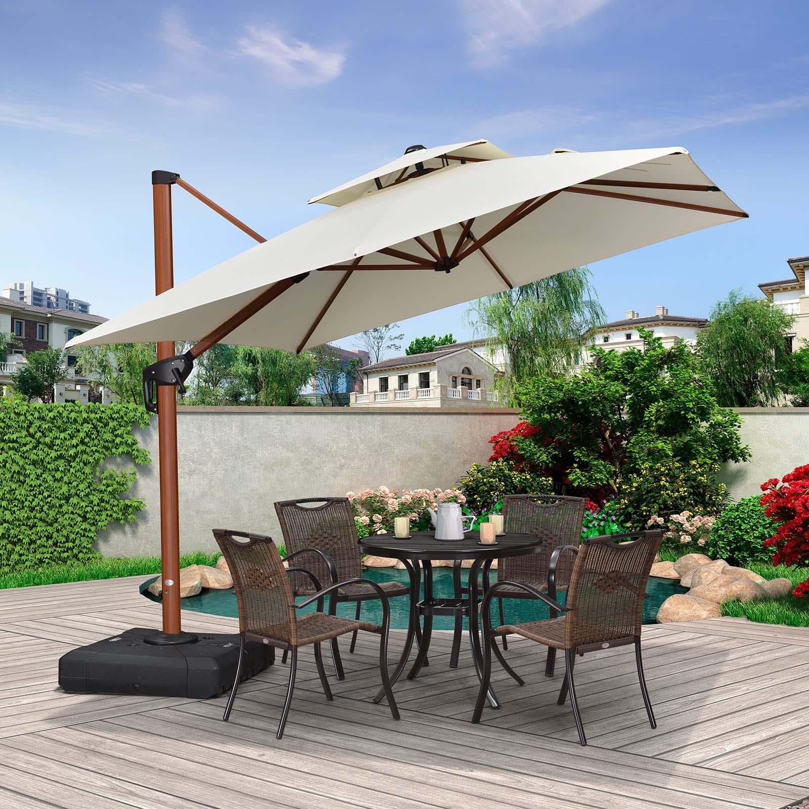 PURPLE LEAF Parasol Déporté inclinable, Grain de Bois en Aluminium Parasol De Jardin Exterieur Toit à Double Rotatif 360°,Parasol Terrasse Exterieur - Purpleaf France