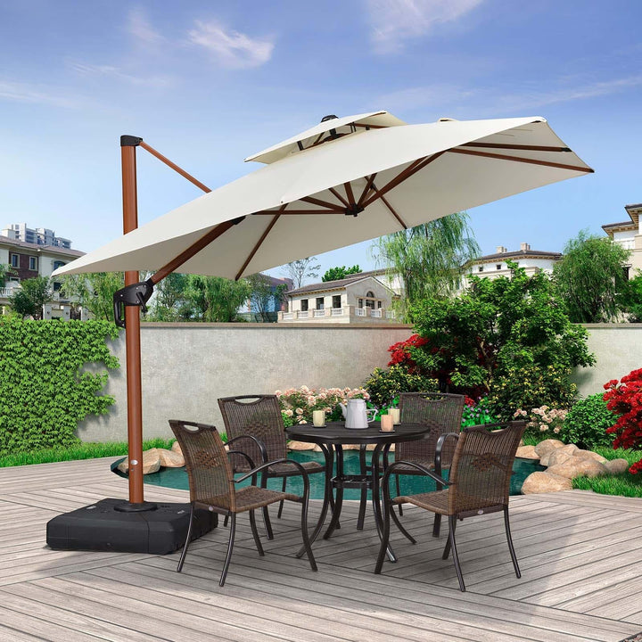 Parasol Déporté À Motif Bois À Double Toit De Jardin Terrasse Carré