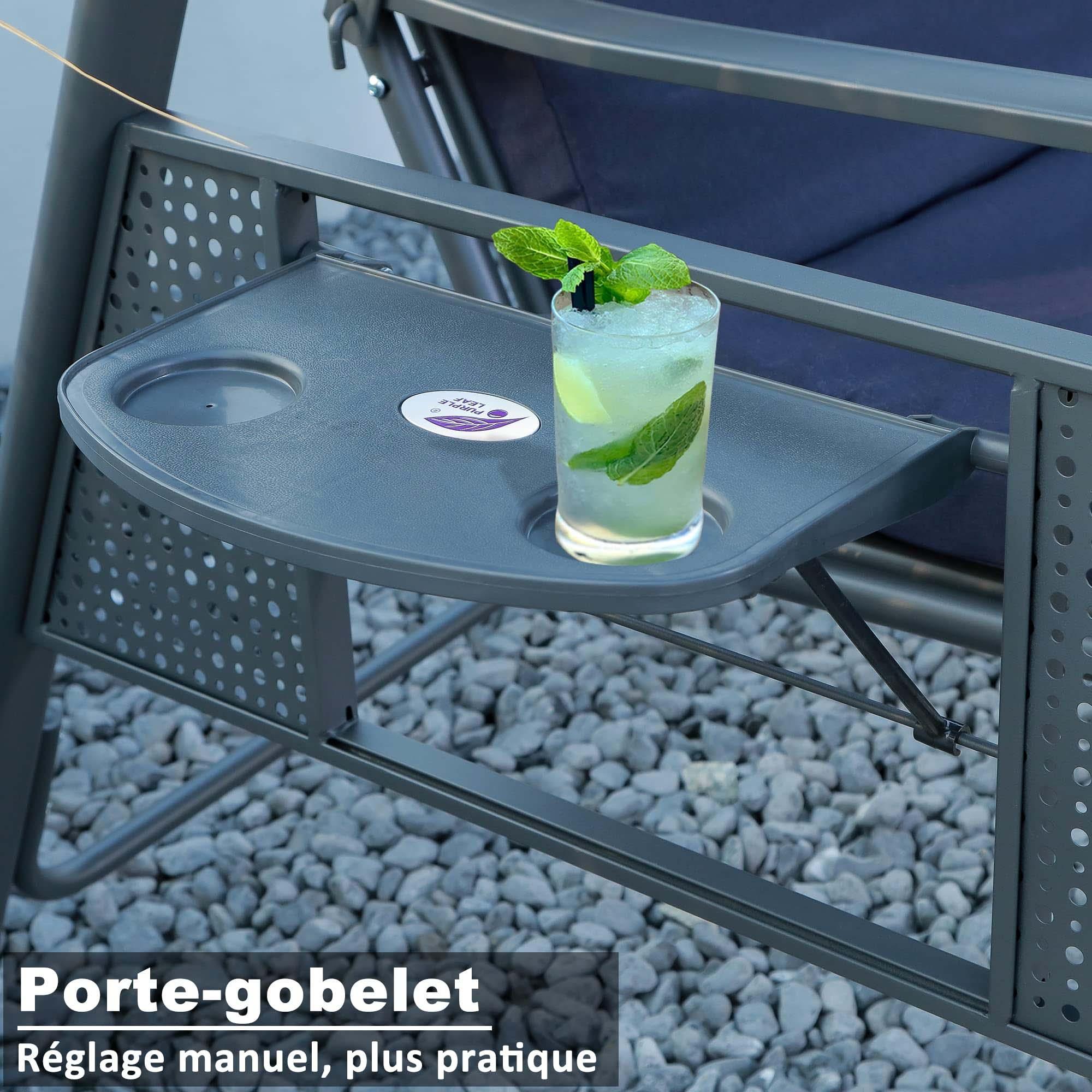 PURPLE LEAF Balancelle de Jardin 3 Places Exterieur en Acier Balançoire Toit Inclinaison Réglable Balancelle Hollywood avec 2 Tablettes, Rouge Rouillé - Purpleaf France