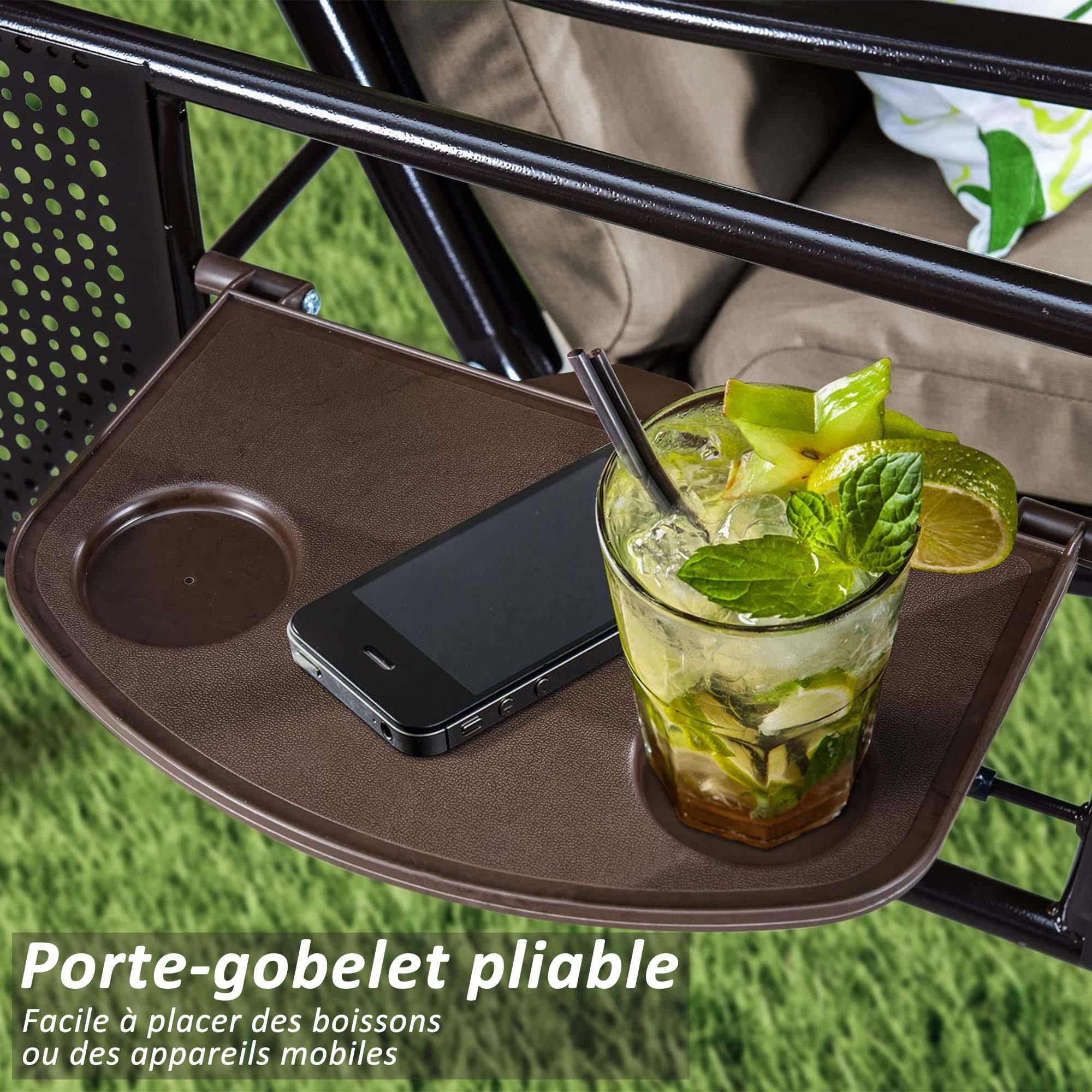 PURPLE LEAF Balancelle De Jardin 3 Places Exterieur en Acier Balançoire Toit Polycarbonate Inclinaison Réglable avec 2 Tablettes Balancelle Hollywood, Kaki - Purpleaf France