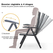 PURPLE LEAF Ensemble Table Et Chaise De Jardin Exterieur 6 Personnes Mobilier De Jardin en Aluminium Salon De Jardin Lot De 7 Table Pliable et Chaise Textilène Éponge Réglable, Noir - Purpleaf France