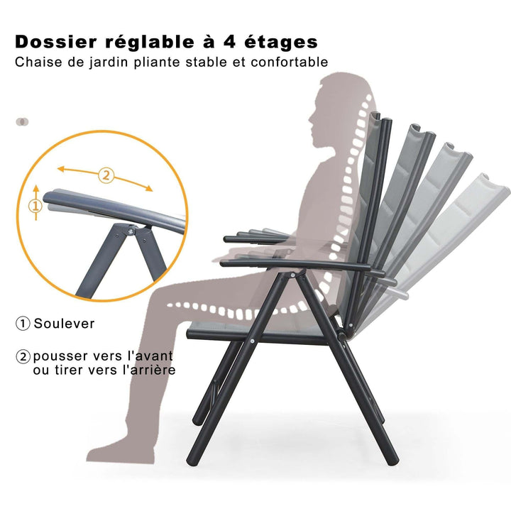 PURPLE LEAF Ensemble Table Et Chaise De Jardin Exterieur 6 Personnes Mobilier De Jardin en Aluminium Salon De Jardin Lot De 7 Table Pliable et Chaise Textilène Éponge Réglable, Noir - Purpleaf France