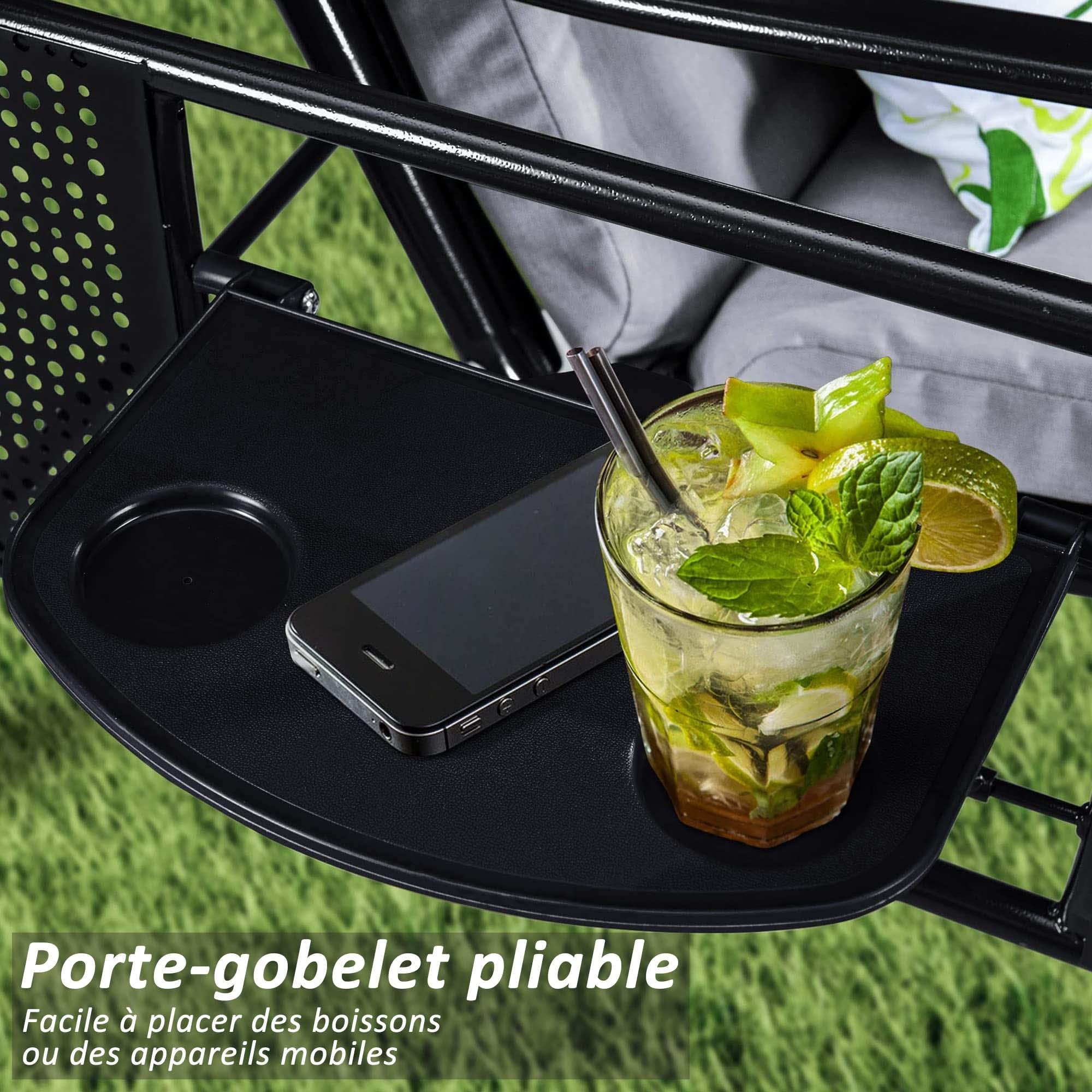 PURPLE LEAF Balancelle De Jardin 3 Places Exterieur en Acier Balançoire Toit Polycarbonate Inclinaison Réglable avec 2 Tablettes Balancelle Hollywood, Kaki - Purpleaf France