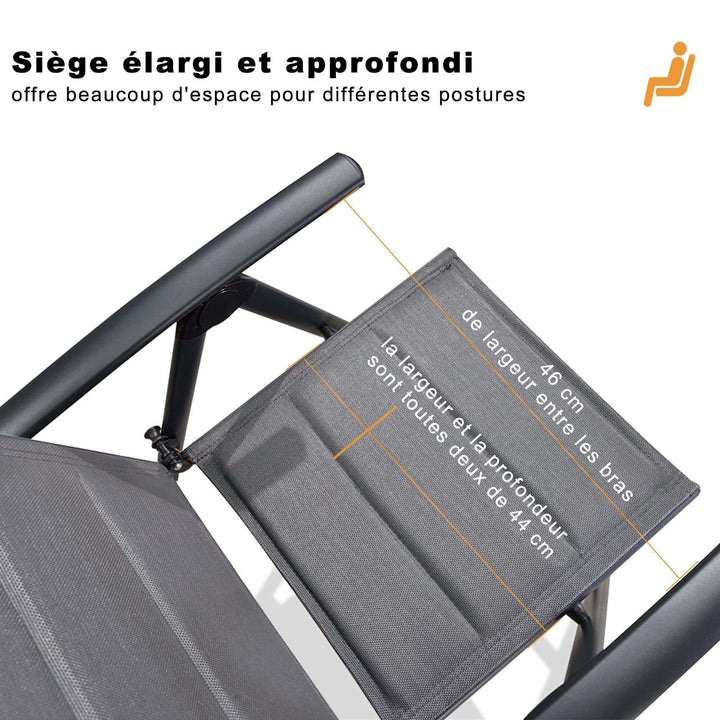 PURPLE LEAF Ensemble Table Et Chaise De Jardin Exterieur 6 Personnes Mobilier De Jardin en Aluminium Salon De Jardin Lot De 7 Table Pliable et Chaise Textilène Éponge Réglable, Noir - Purpleaf France