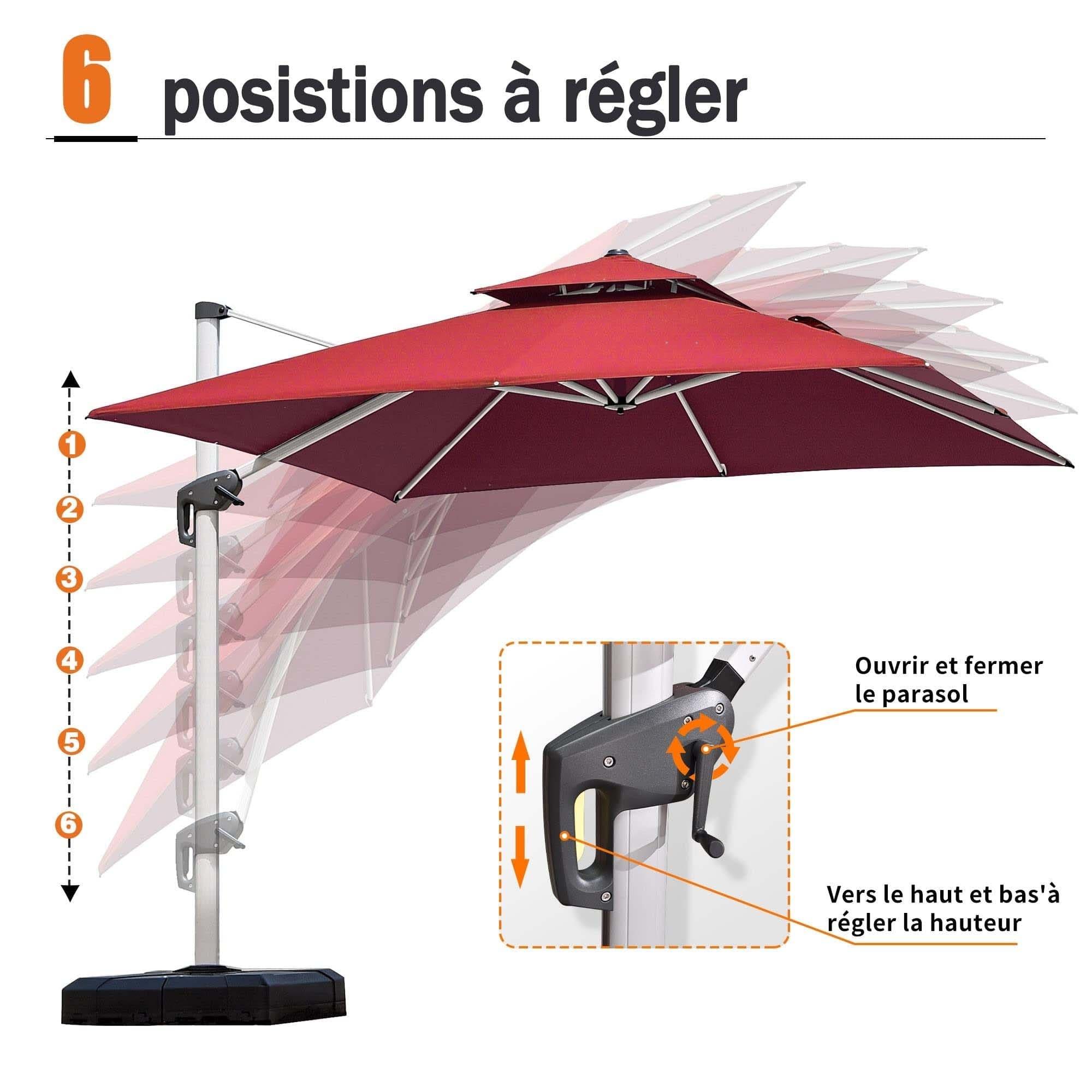 PURPLE LEAF Parasol Déporté Inclinable, Parasol De Jardin Exterieur Toit à Double Rotatif 360°,Parasol Terrasse Exterieur Luxueux - Purpleaf France