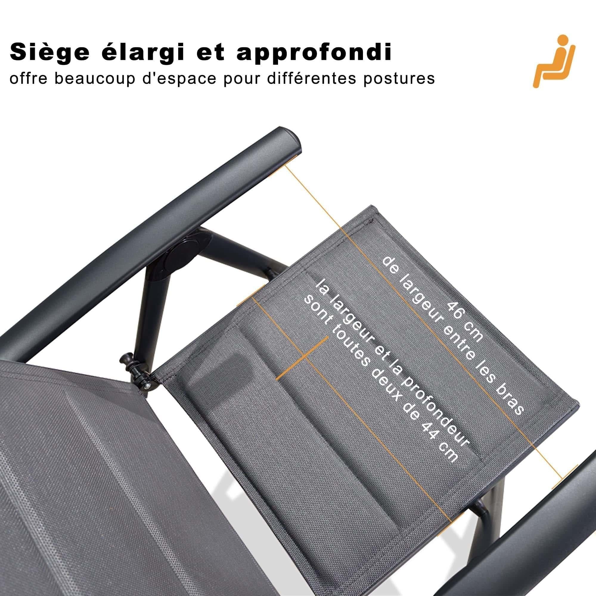 PURPLE LEAF Ensemble Table Et Chaise De Jardin Exterieur 6 Personnes Mobilier De Jardin en Aluminium Salon De Jardin Lot De 7 Table Pliable et Chaise Textilène Éponge Réglable, Noir - Purpleaf France