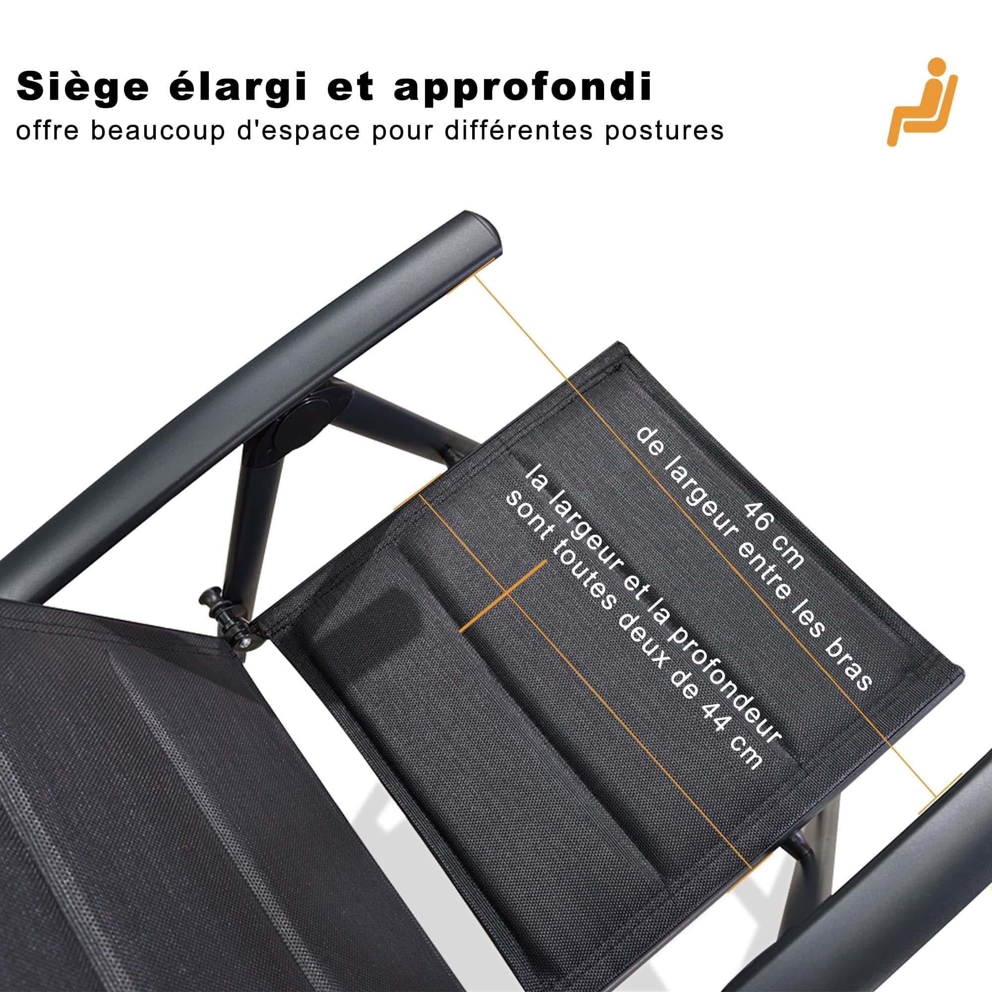 PURPLE LEAF Ensemble Table Et Chaise De Jardin Exterieur 6 Personnes Mobilier De Jardin en Aluminium Salon De Jardin Lot De 7 Table Pliable et Chaise Textilène Éponge Réglable, Noir - Purpleaf France