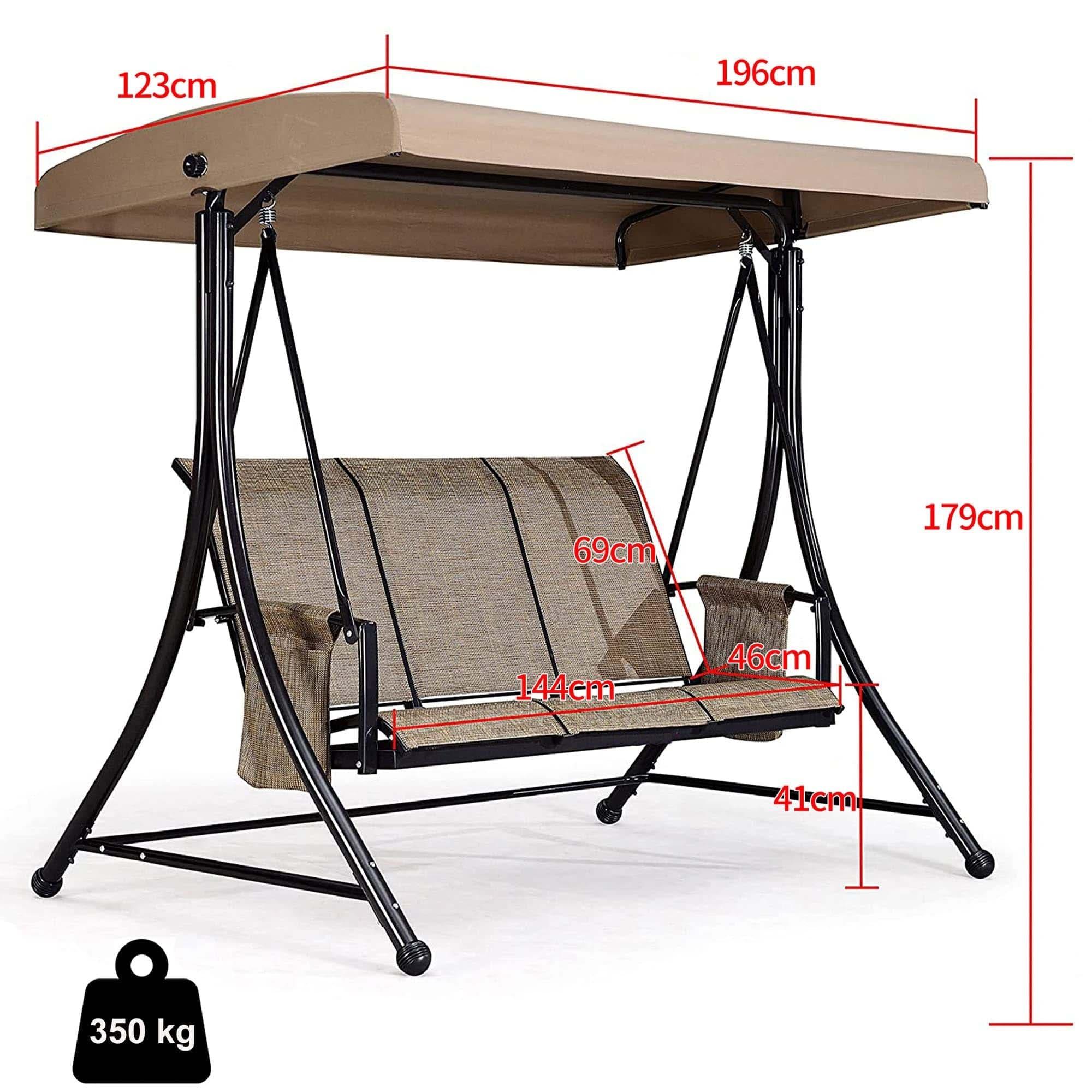PURPLE LEAF Balançoire extérieure de luxe pour porche avec cadre en acier résistant aux intempéries, auvent à inclinaison réglable, beige - Purpleaf France