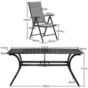 PURPLE LEAF Ensemble Table Et Chaise De Jardin Exterieur 6 Personnes Mobilier De Jardin en Aluminium Salon De Jardin Lot De 7 Table Pliable et Chaise Textilène Éponge Réglable, Noir - Purpleaf France