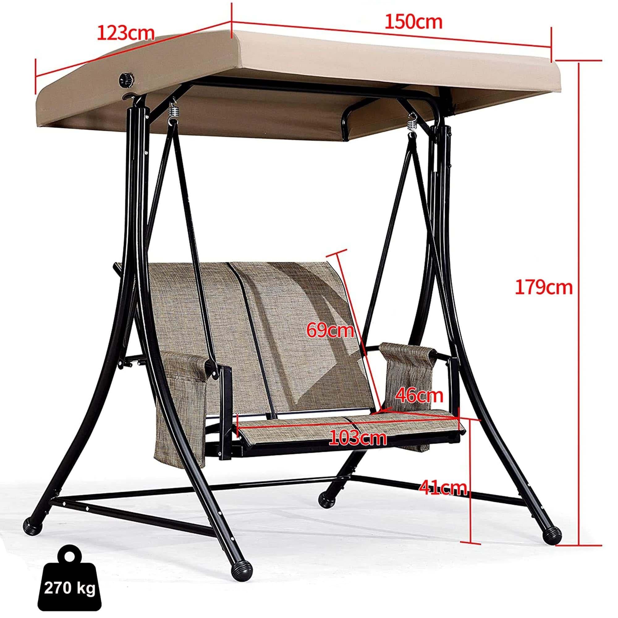 PURPLE LEAF Balançoire extérieure de luxe pour porche avec cadre en acier résistant aux intempéries, auvent à inclinaison réglable, beige - Purpleaf France