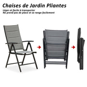 PURPLE LEAF Ensemble Table Et Chaise De Jardin Exterieur 6 Personnes Mobilier De Jardin en Aluminium Salon De Jardin Lot De 7 Table Pliable et Chaise Textilène Éponge Réglable, Noir - Purpleaf France