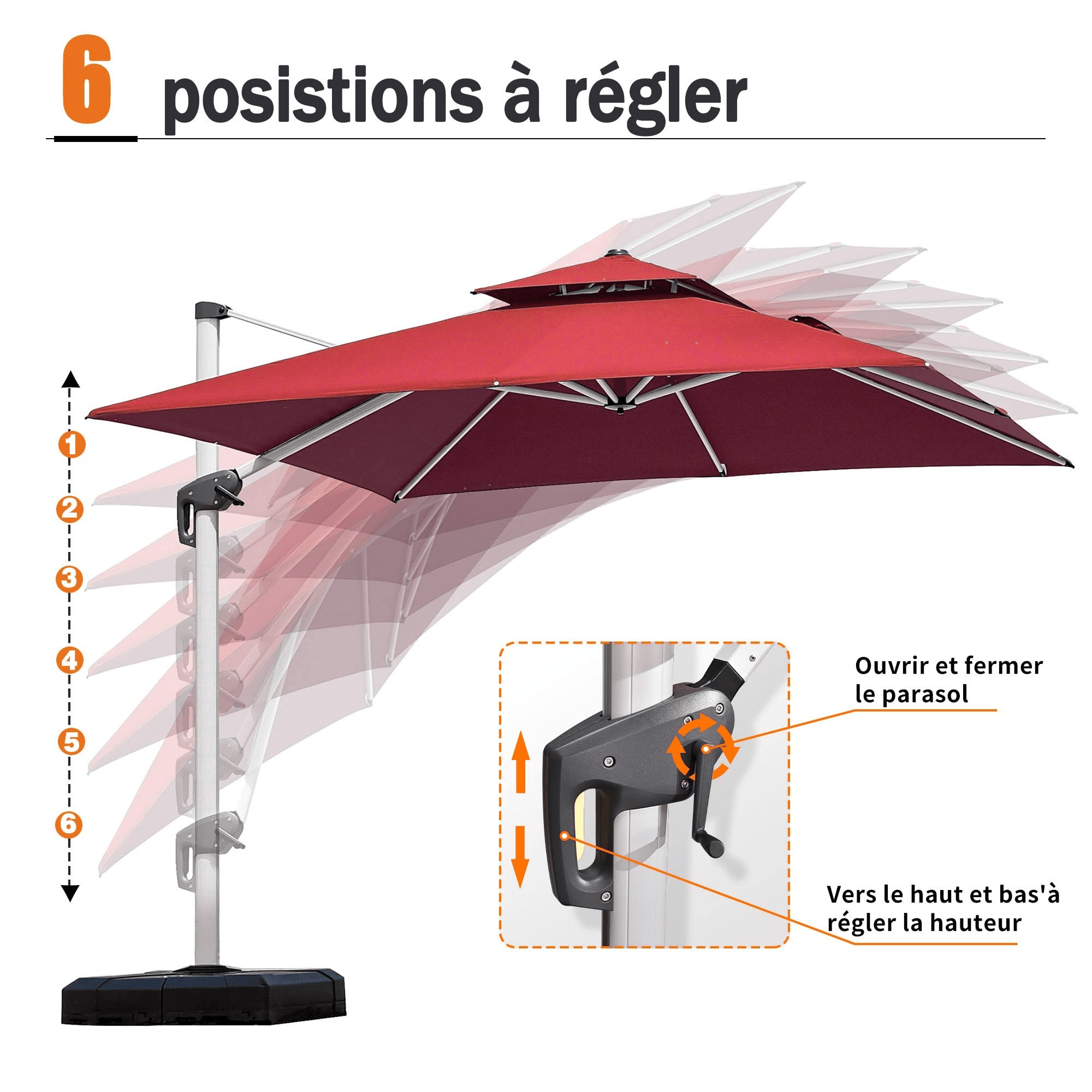 PURPLE LEAF Parasol Déporté Inclinable, Parasol De Jardin Exterieur Toit à Double Rotatif 360°,Parasol Terrasse Exterieur Luxueux - Purpleaf France