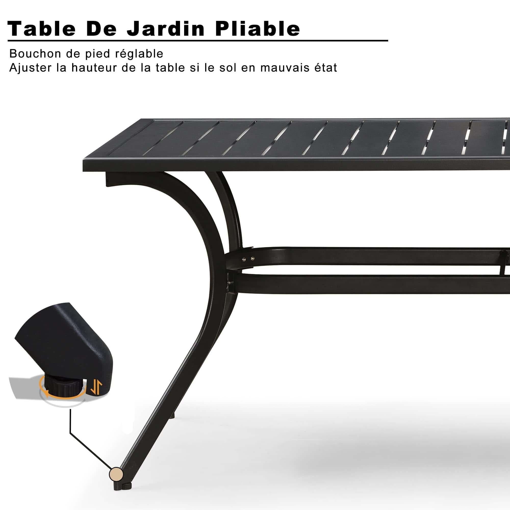 PURPLE LEAF Ensemble Table Et Chaise De Jardin Exterieur 6 Personnes Mobilier De Jardin en Aluminium Salon De Jardin Lot De 7 Table Pliable et Chaise Textilène Éponge Réglable, Noir - Purpleaf France