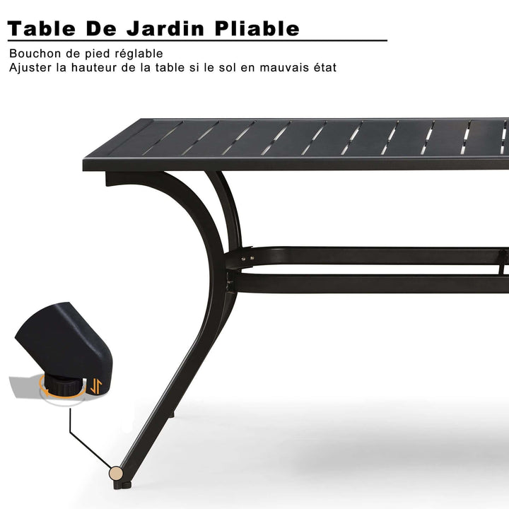 PURPLE LEAF Ensemble Table Et Chaise De Jardin Exterieur 6 Personnes Mobilier De Jardin en Aluminium Salon De Jardin Lot De 7 Table Pliable et Chaise Textilène Éponge Réglable, Noir - Purpleaf France
