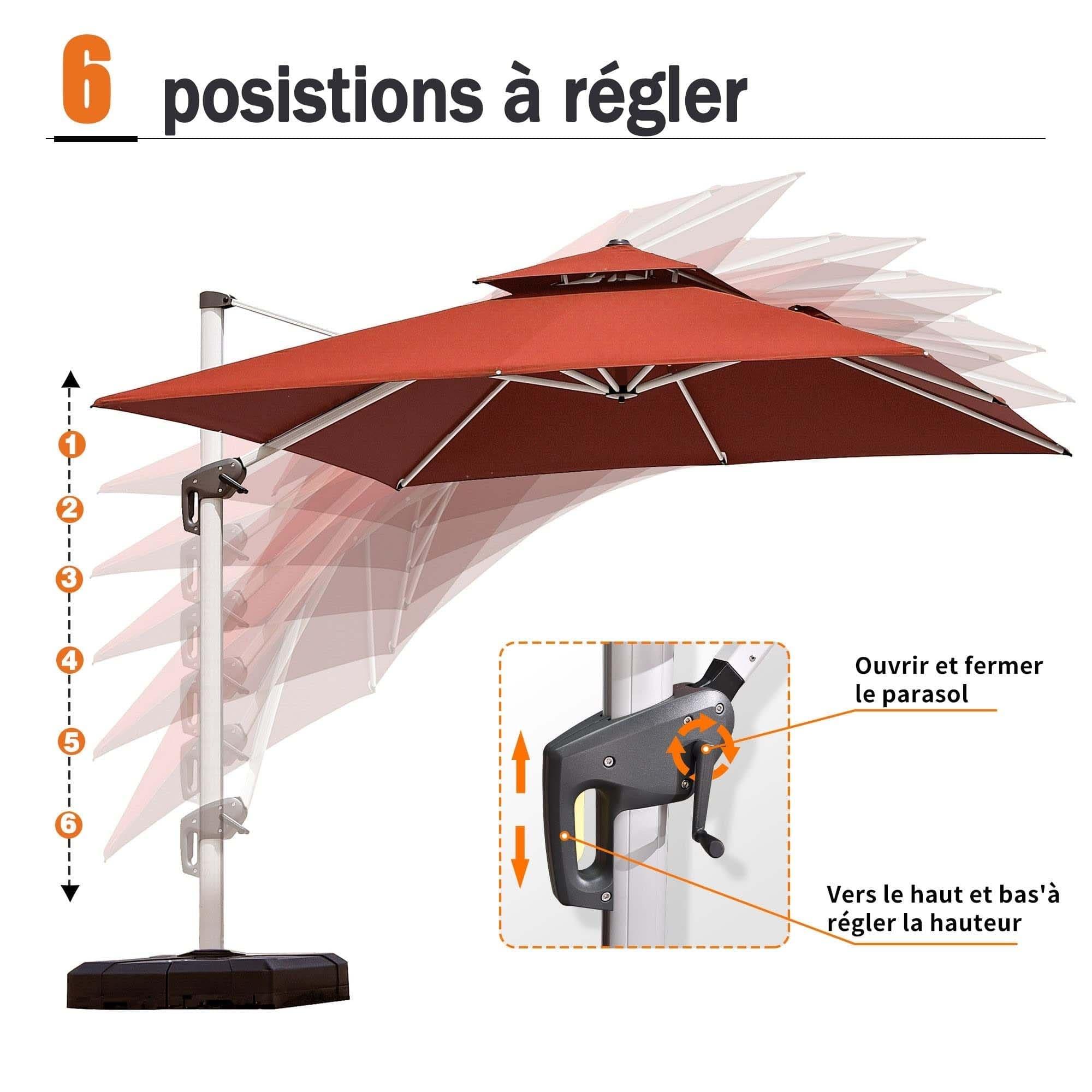 PURPLE LEAF Parasol De Jardin Exterieur 2.7 x2.7 m avec LED, Parasol Déporté Toit à Double Rotatif 360°, Parasol Excentré Inclinable, Parasol Terrasse Exterieur, Marine - Purpleaf France