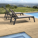 Chaise longue d'extérieur PURPLE LEAF Chaise longue de patio en aluminium 3 pièces avec table d'appoint et roues Chaise - Purpleaf France